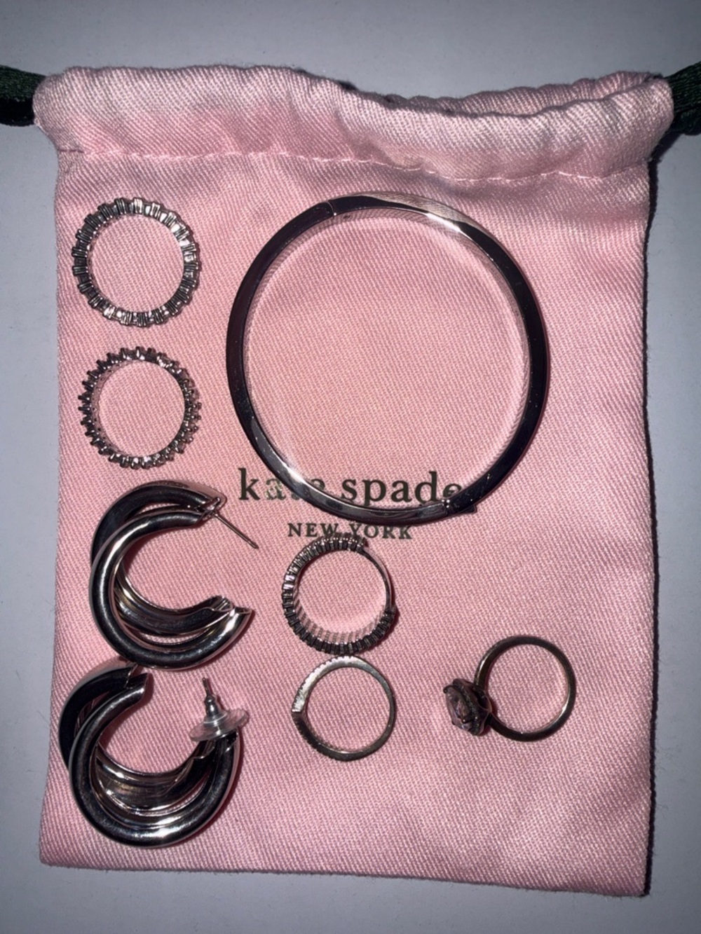 kate spade Silver Tone Jewelry Set with Pink Pouch